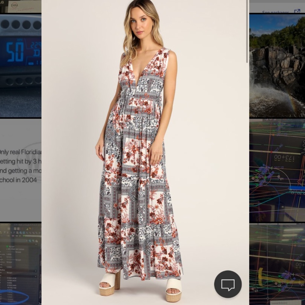 Brand New Lulu’s Multi-Patterned Maxi Dress